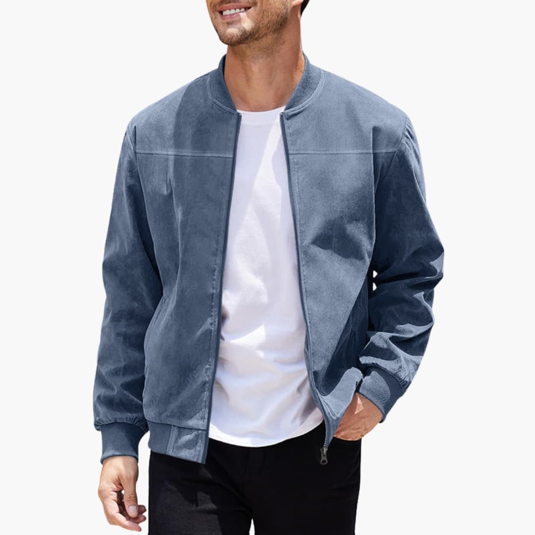 Men's Casual Zip Bomber Jacket with Stretch Cuffs