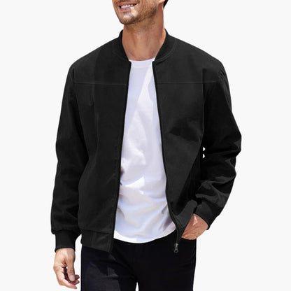 Men's Casual Zip Bomber Jacket with Stretch Cuffs - Olytrend
