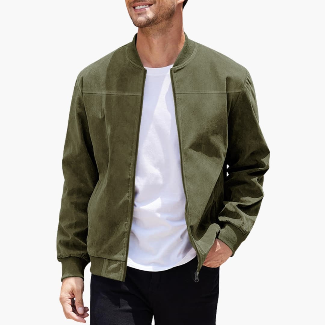 Men's Casual Zip Bomber Jacket with Stretch Cuffs