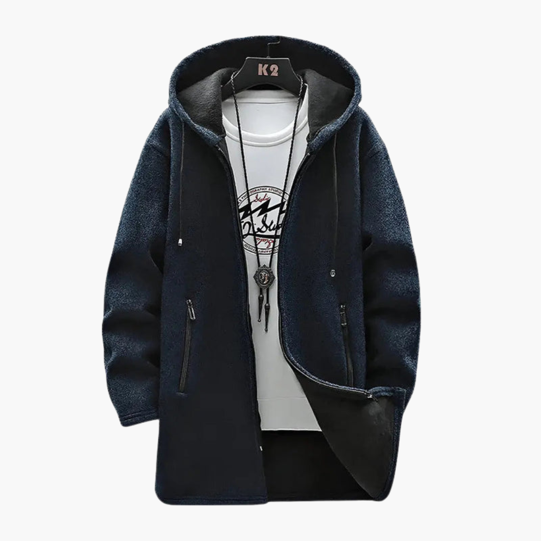 Warm Hooded Coat with Fleece Lining and Zip Pockets