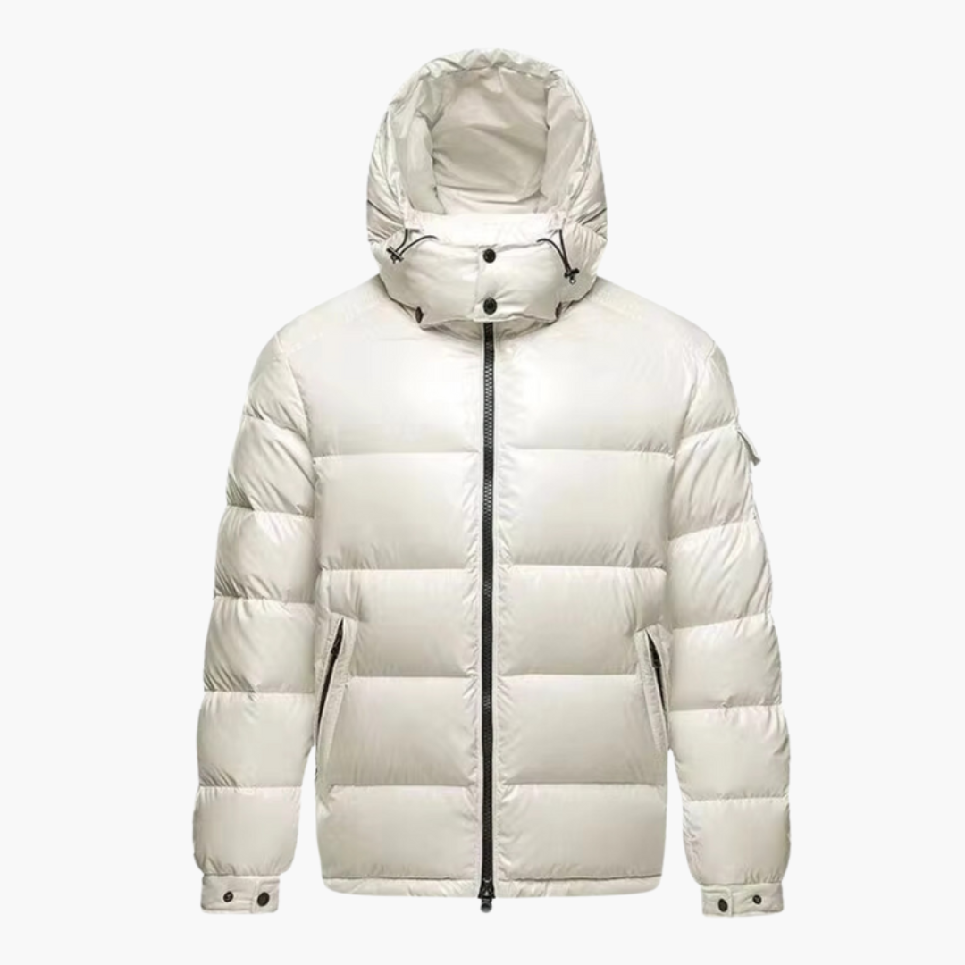 Men's Quilted Parka Jacket with Glossy Zip Up Coat