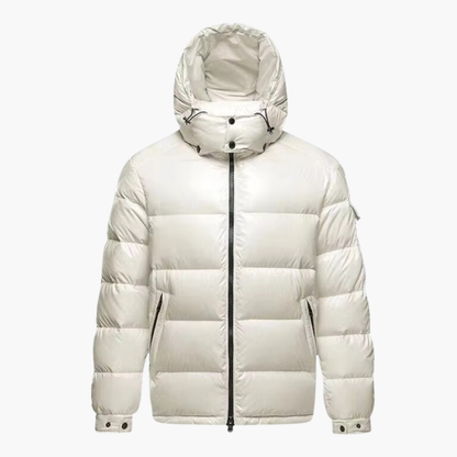 Men's Quilted Parka Jacket with Glossy Zip Up Coat
