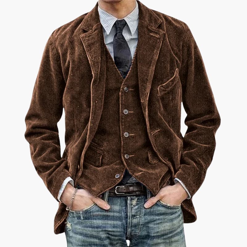 Men's Classic Coat with Notch Collar and Front Buttons