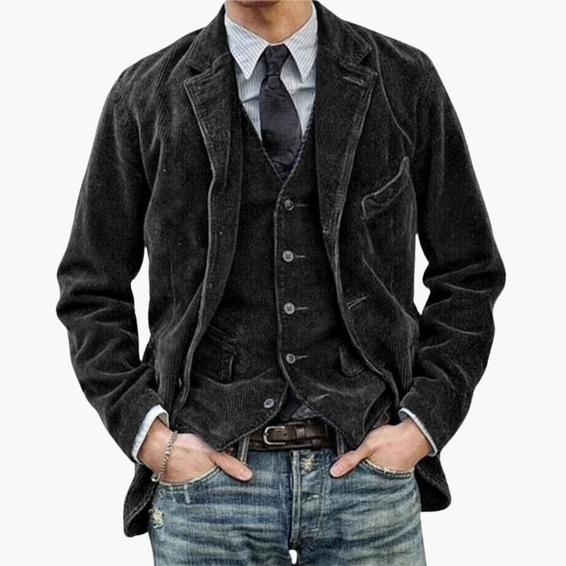 Men's Classic Coat with Notch Collar and Front Buttons
