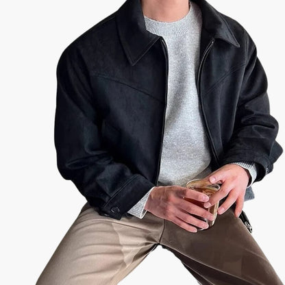 Men's Zip Up Coat with Pointed Collar