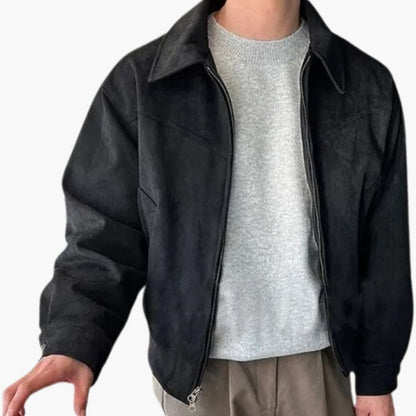 Men's Zip Up Coat with Pointed Collar