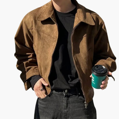 Men's Zip Up Coat with Pointed Collar