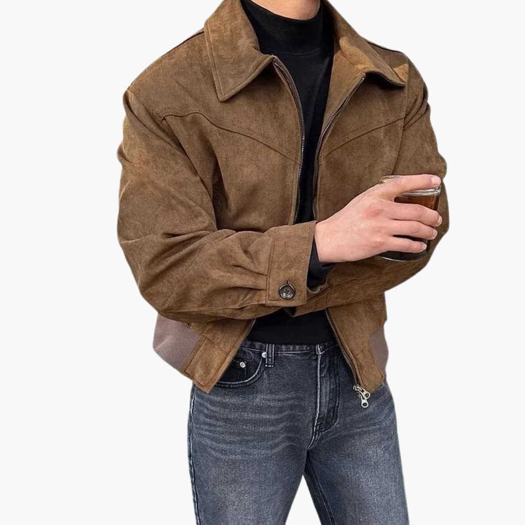 Men's Zip Up Coat with Pointed Collar
