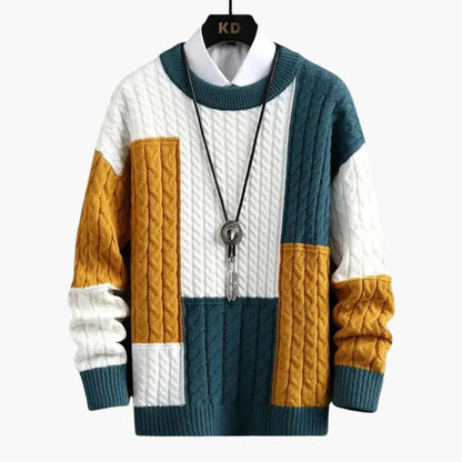 Classic Crew Neck Patchwork Knit Sweater