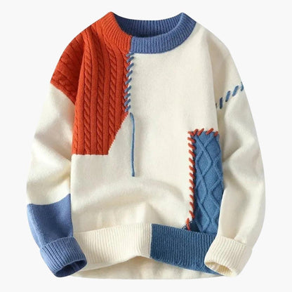 Classic Crew Neck Patchwork Sweater for Men