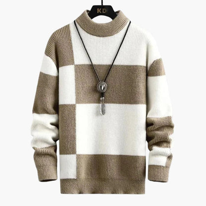 Classic Crew Neck Block Pattern Sweater