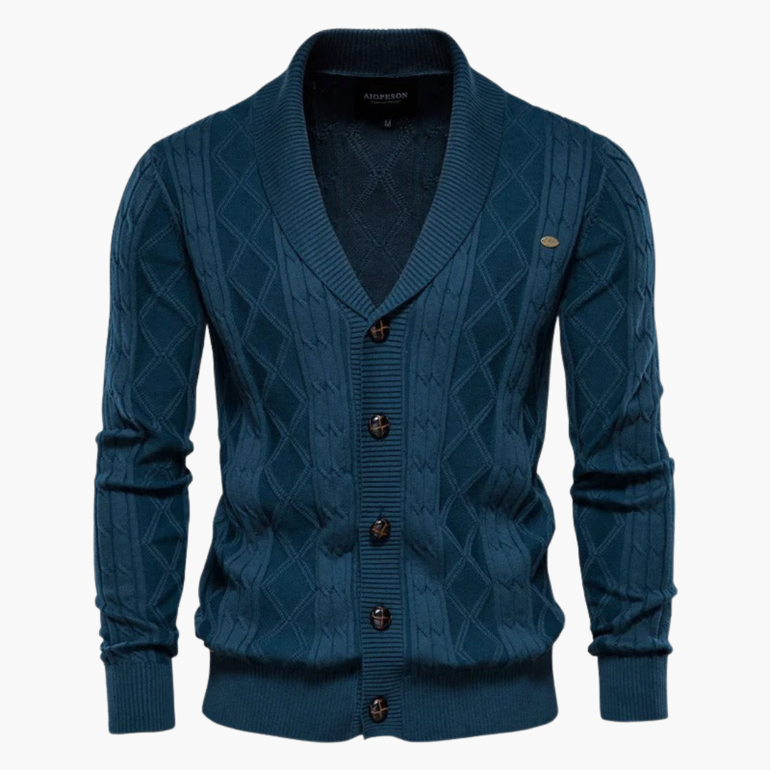 Men's Cozy Sweater with Button Front and Shawl Neck