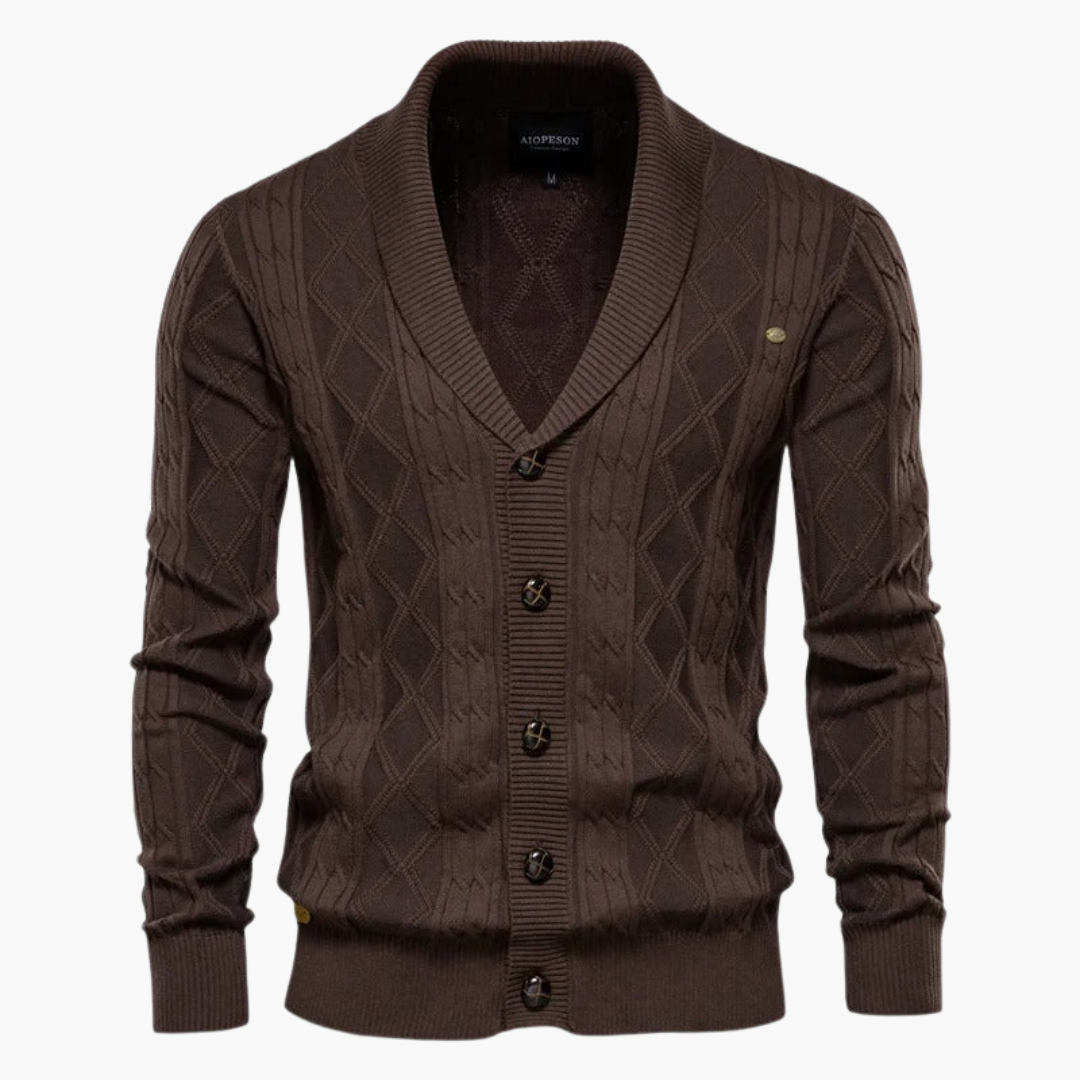Men's Cozy Sweater with Button Front and Shawl Neck