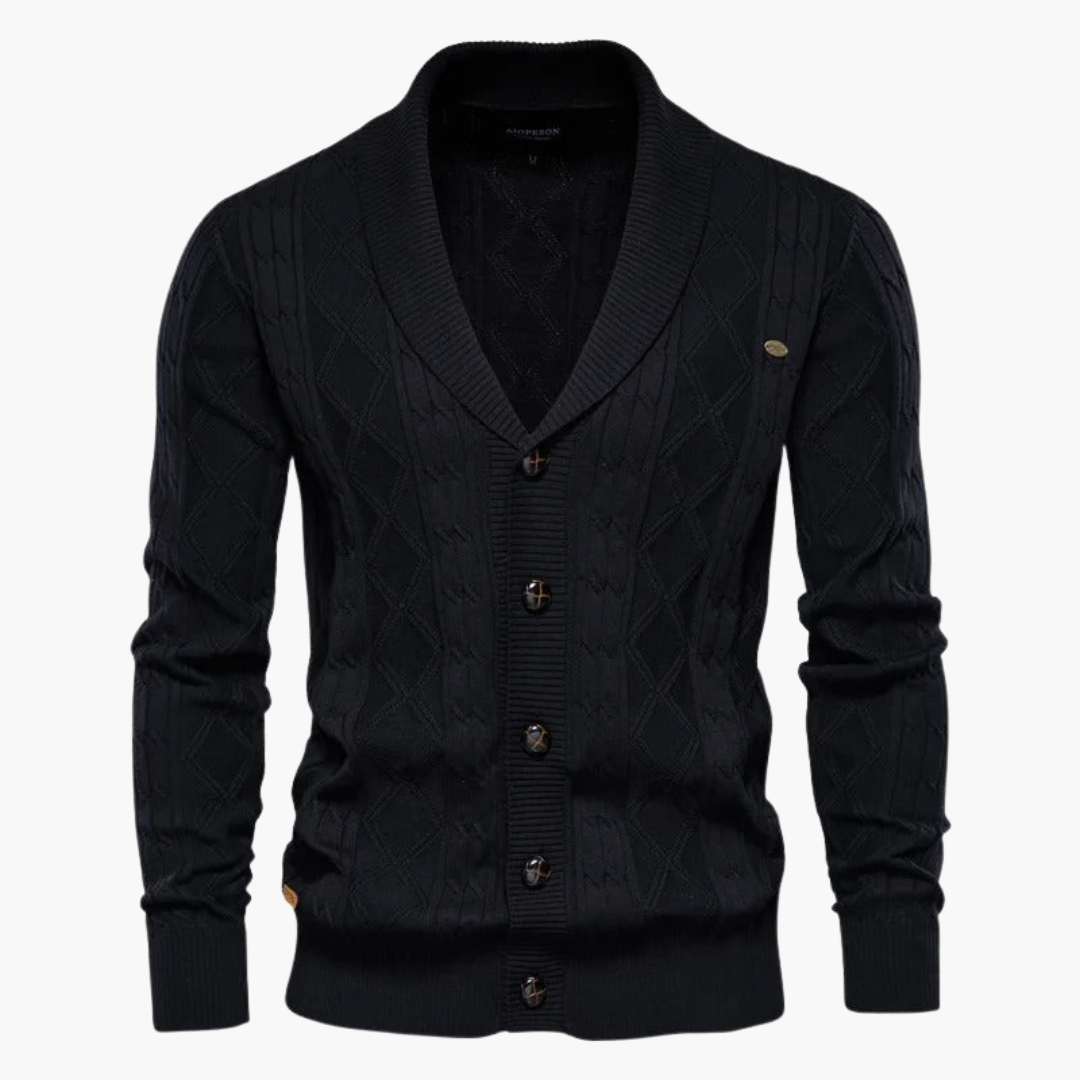 Men's Cozy Sweater with Button Front and Shawl Neck