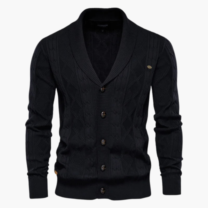 Men's Cozy Sweater with Button Front and Shawl Neck