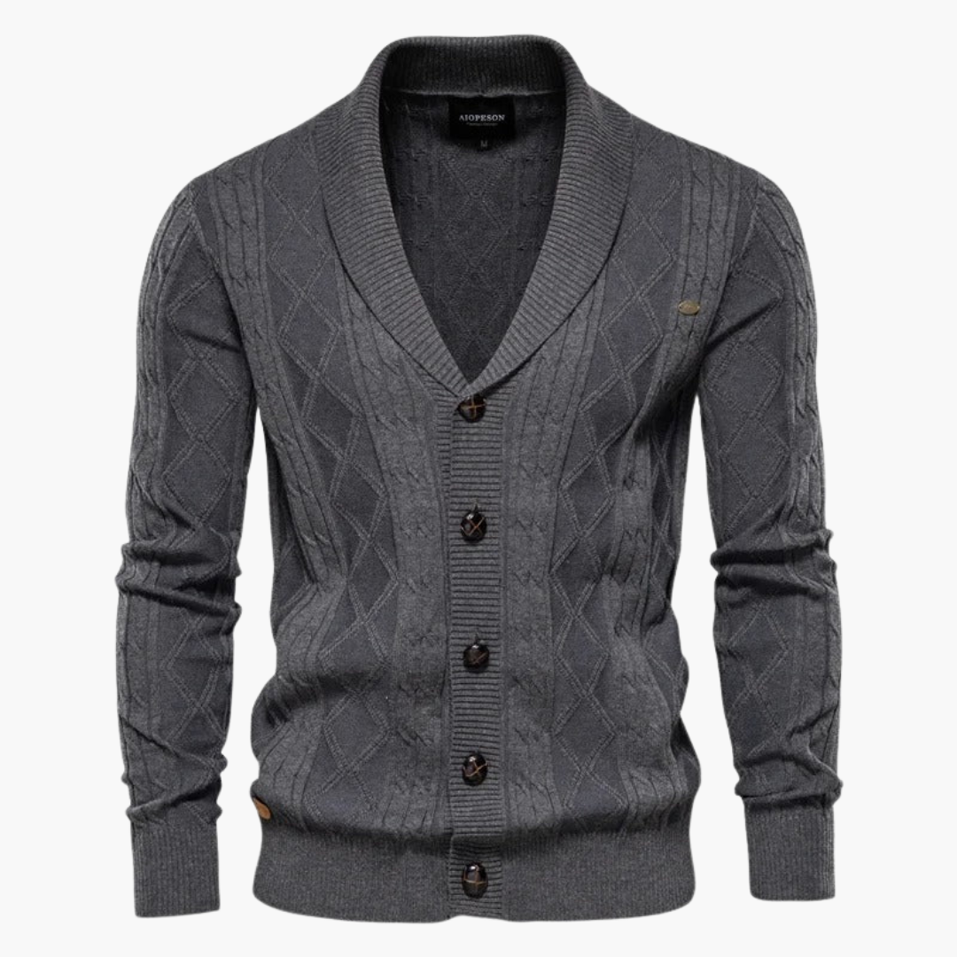Men's Cozy Sweater with Button Front and Shawl Neck