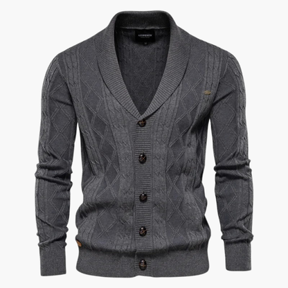 Men's Cozy Sweater with Button Front and Shawl Neck