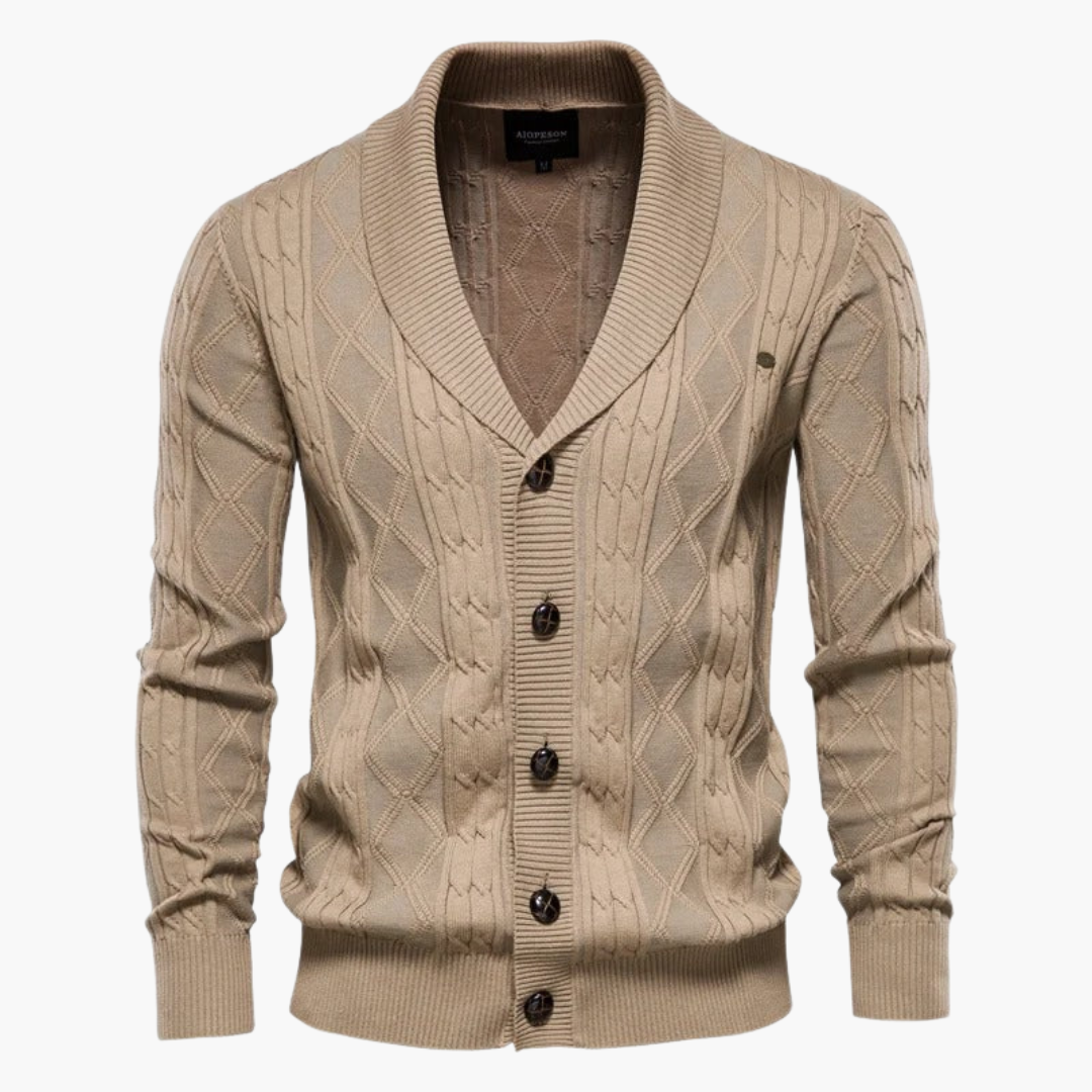 Men's Cozy Sweater with Button Front and Shawl Neck