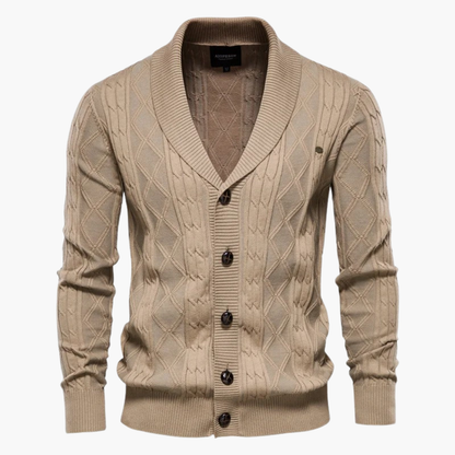 Men's Cozy Sweater with Button Front and Shawl Neck