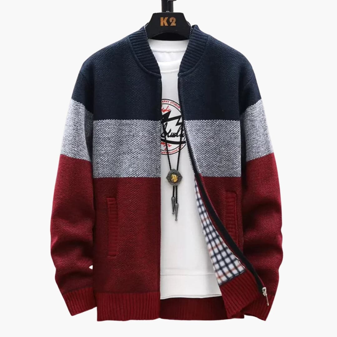 Classic Zip Up Cardigan for Men with Ribbed Trim