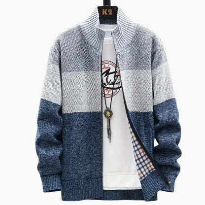 Classic Zip Up Cardigan for Men with Ribbed Trim