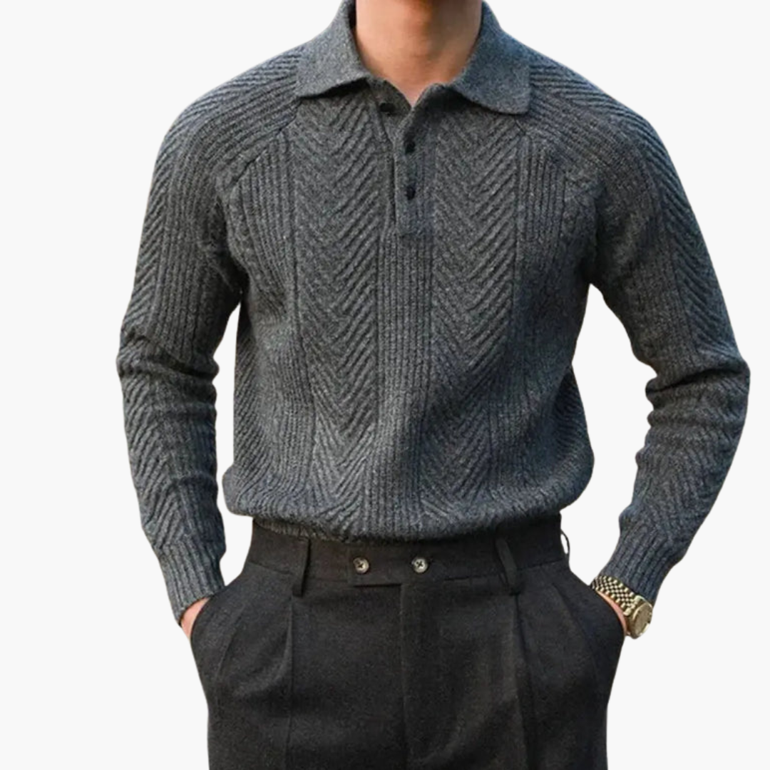 Men's Crew Neck Wool Sweater with Zip Front