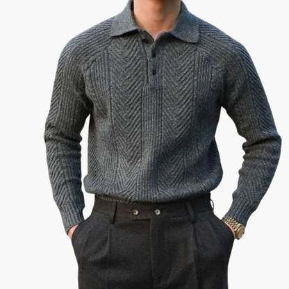 Men's Crew Neck Wool Sweater with Zip Front