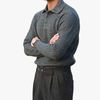Men's Crew Neck Wool Sweater with Zip Front