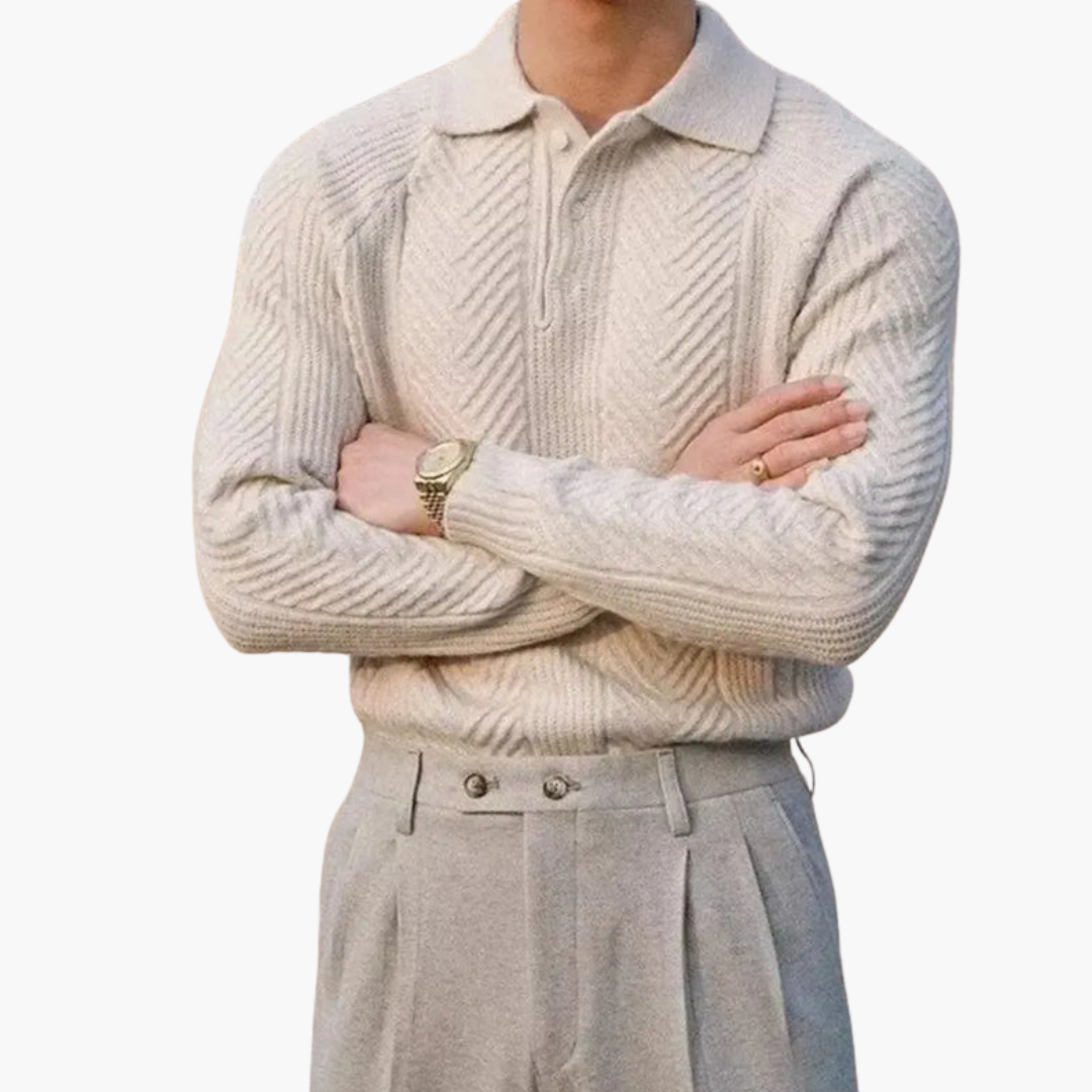 Men's Crew Neck Wool Sweater with Zip Front