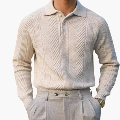 Men's Crew Neck Wool Sweater with Zip Front