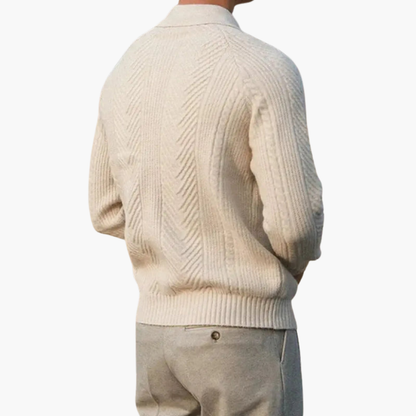 Men's Crew Neck Wool Sweater with Zip Front