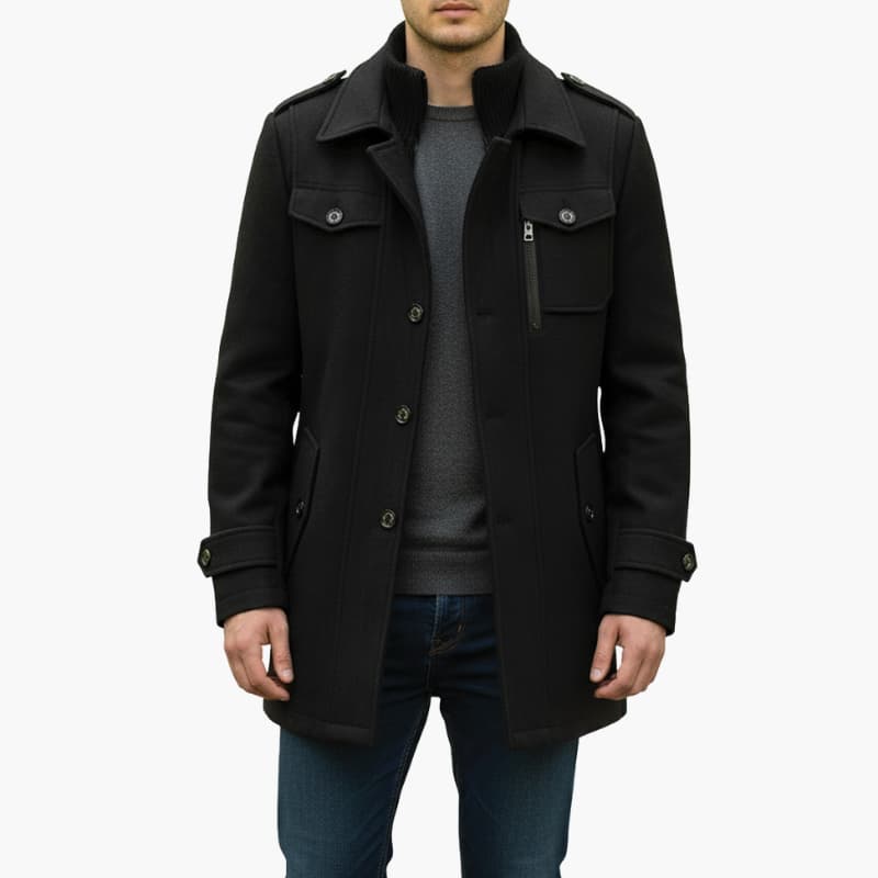 Men's Classic Knee Length Trench Coat with Double Buttons