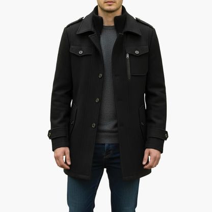 Men's Classic Knee Length Trench Coat with Double Buttons
