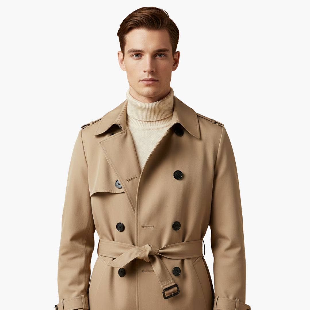 Waterproof Long Belted Mens Trench Coat