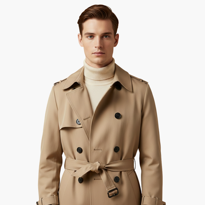Waterproof Long Belted Mens Trench Coat