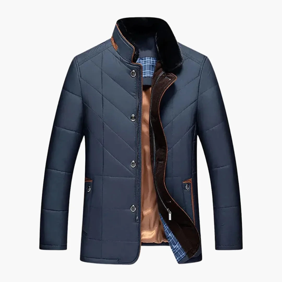 Warm Padded Men's Winter Jacket with Button Front