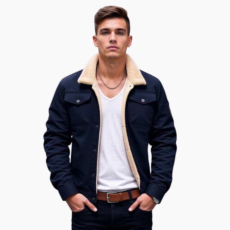 Warm Mens Fleece Lined Button Jacket
