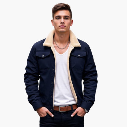 Warm Mens Fleece Lined Button Jacket