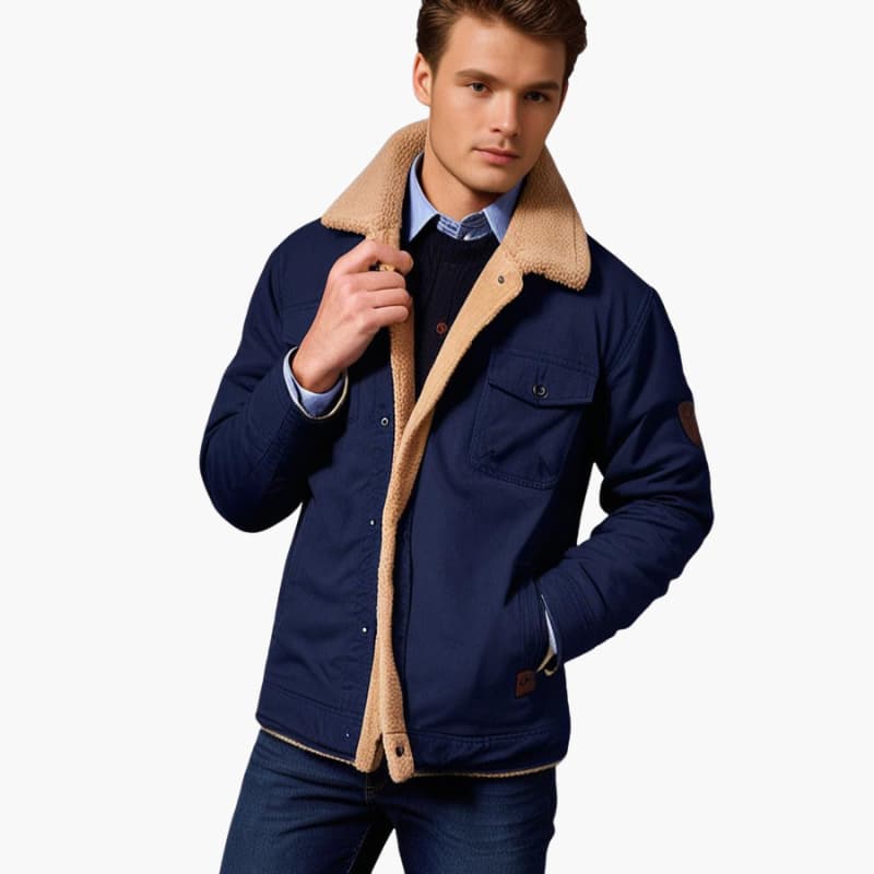 Warm Mens Fleece Lined Button Jacket