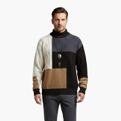 Men's Patchwork Knit Textured Crew Sweater