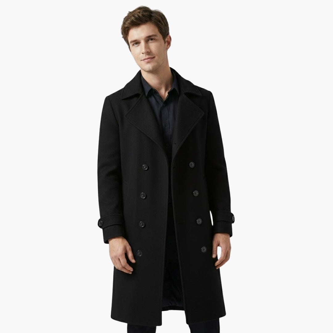 Classic Double Breasted Long Trench Coat for Men