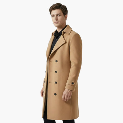 Classic Double Breasted Long Trench Coat for Men
