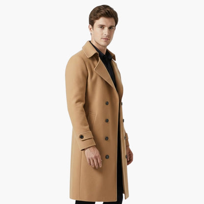 Classic Double Breasted Long Trench Coat for Men