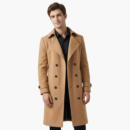 Classic Double Breasted Long Trench Coat for Men