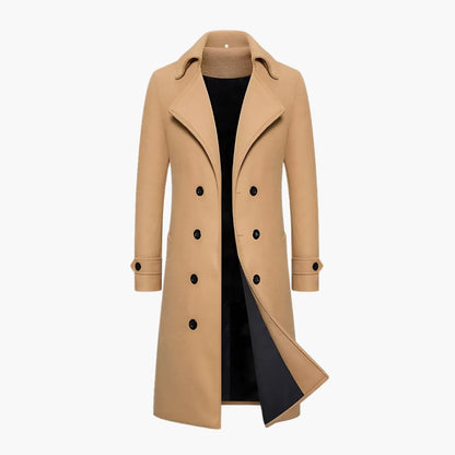 Classic Double Breasted Long Trench Coat for Men