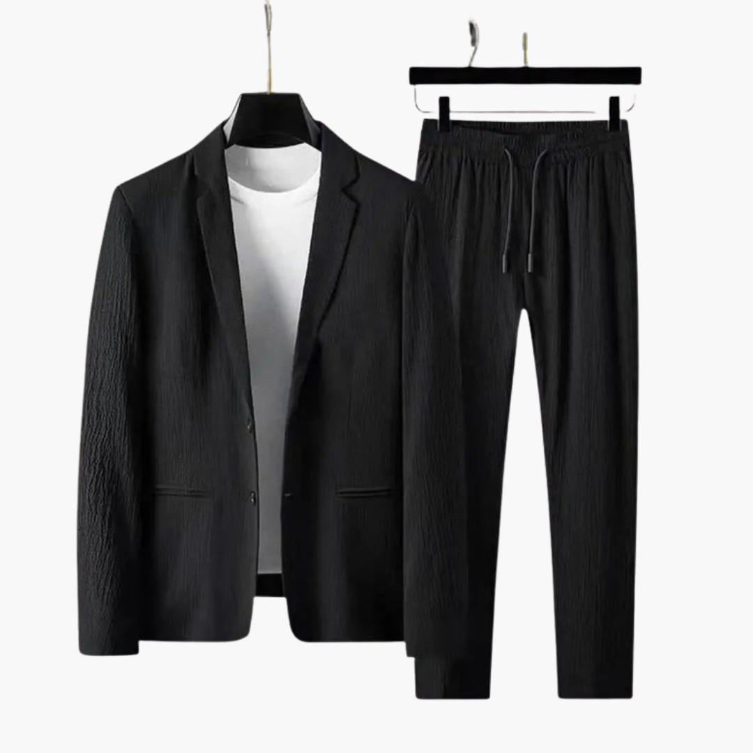 Slim Fit 2 Piece Suit with Elastic Waist Pants