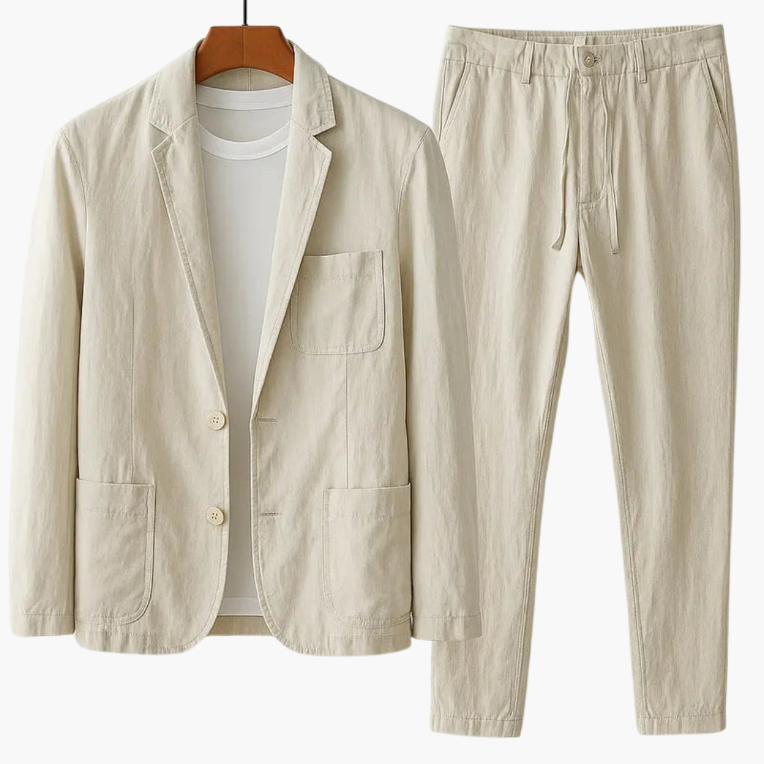 Men's 2 Piece Casual Suit with Elastic Waist Pants