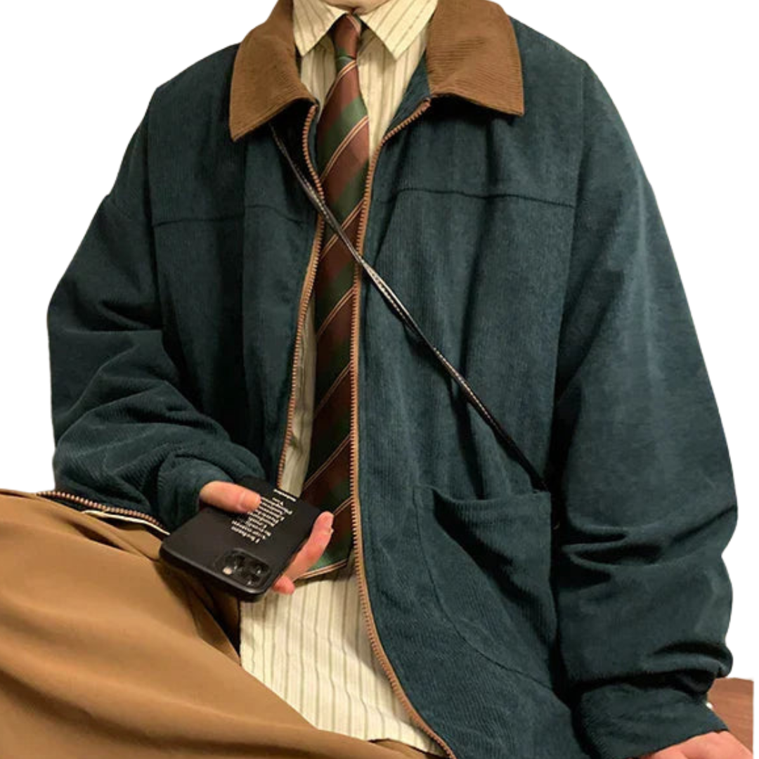 Classic Mens Leather Zipper Jacket with Pockets
