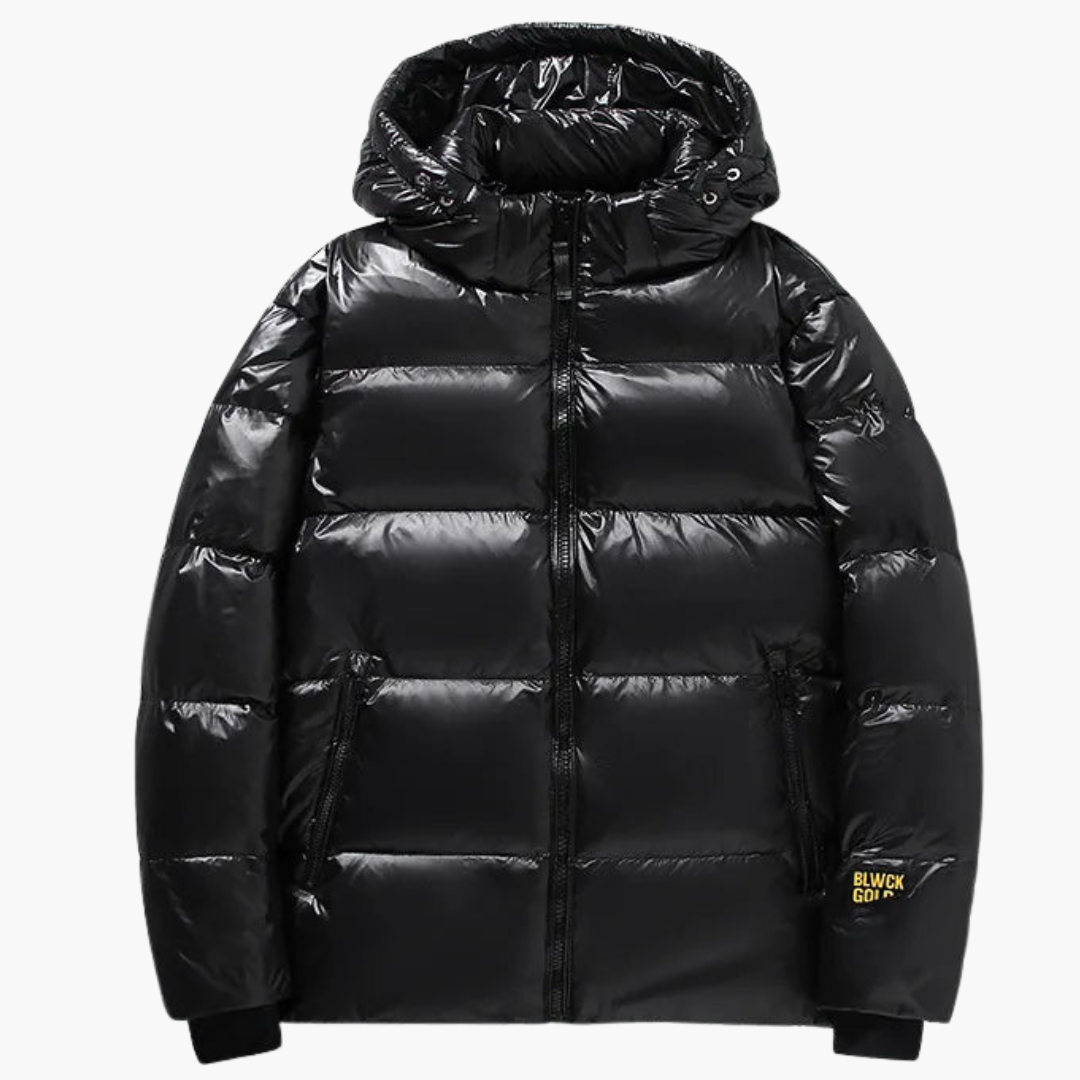 Warm Mens Puffer Coat with Zip Front and Long Sleeves