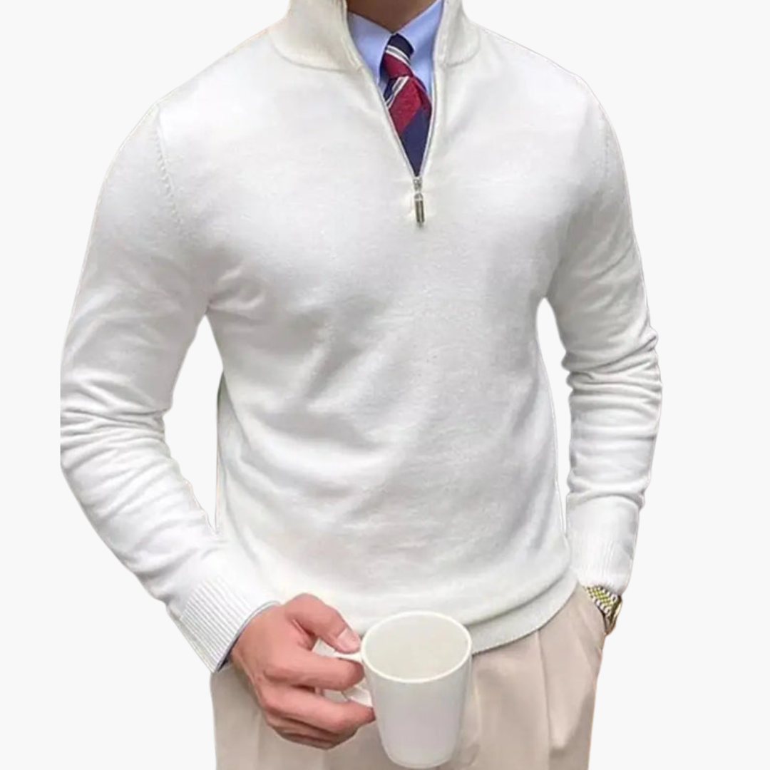 Men's Zip Up Sweater with Crew Neck and Cuffed Bottom